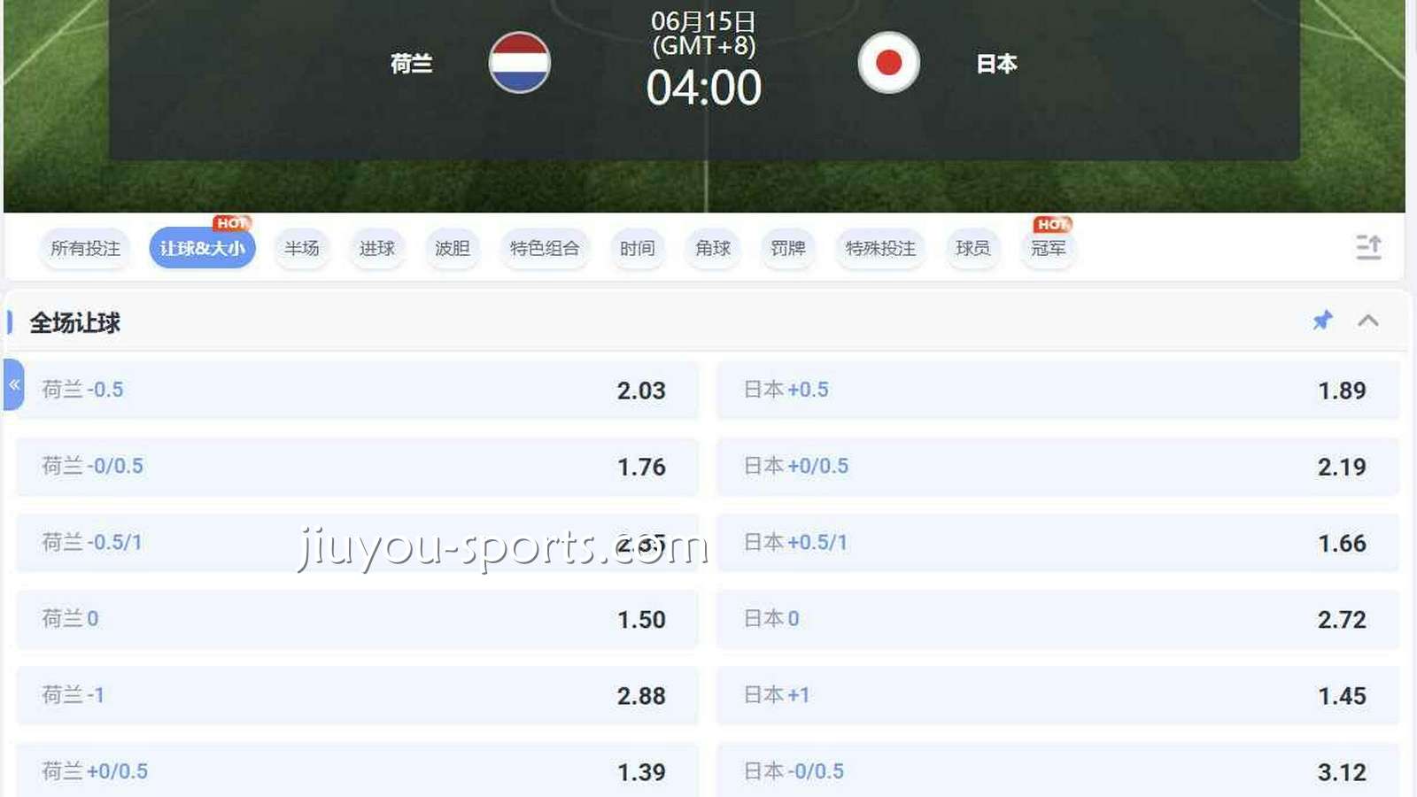 九游娱乐 | 荷兰VS日本让球盘赔率