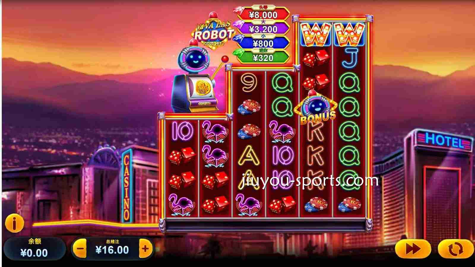 九游娱乐 | 《黄金疯狂:机器人狂欢》老虎机主盘面